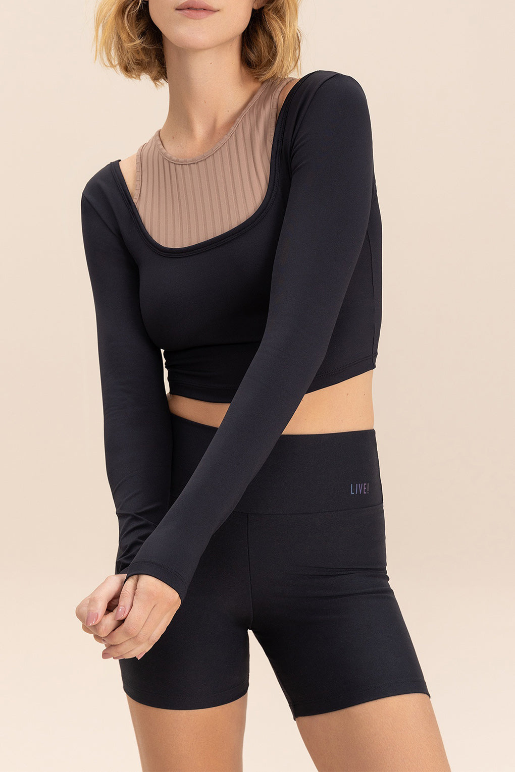Overlay Long Sleeve Cropped Sports Bra