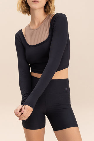 Overlay Long Sleeve Cropped Sports Bra