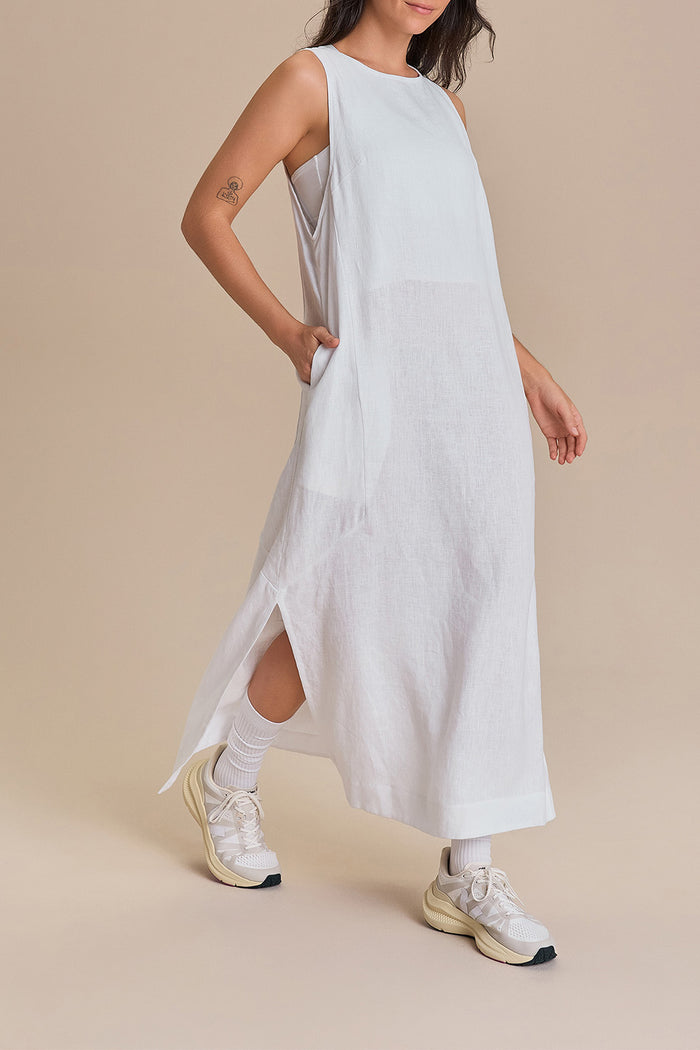 Pure Linen White Midi Dress